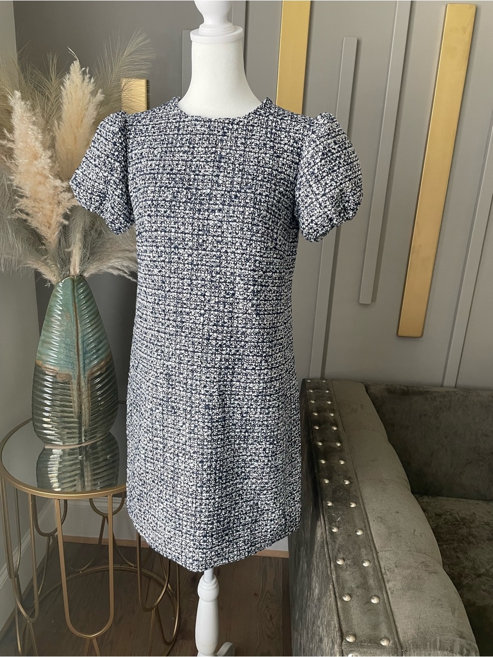 kate spade navy and white tweed shift dress